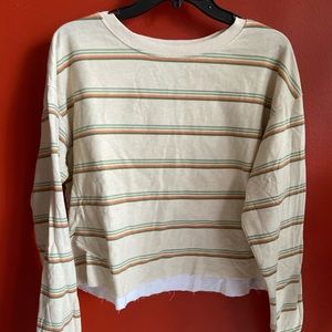 Crop Sweater, Green orange beige. Frayed
